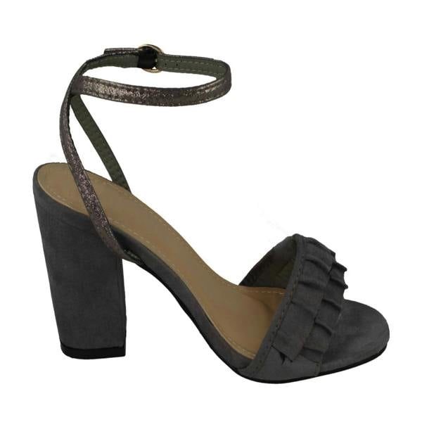 Spot On Ladies Spot On Open Toe Block Heel Sandals With Ruffle Front