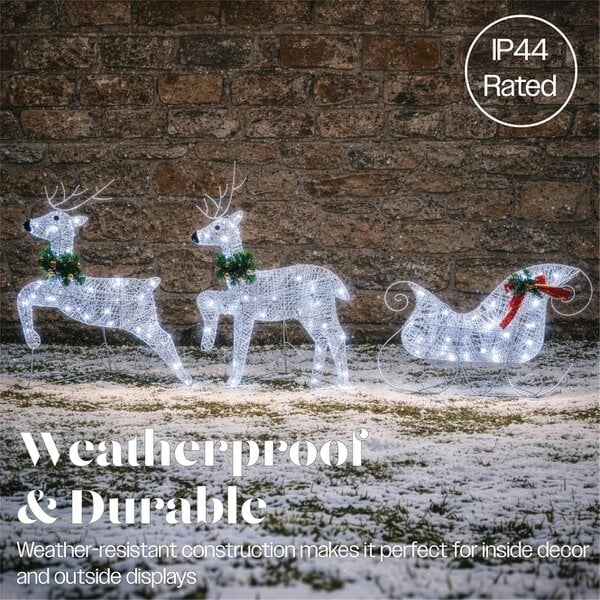 Scotts of Stow Xmas Haus LED Silver Glitter Deer and Sleigh Outdoor Decoration with Flash  and Timer