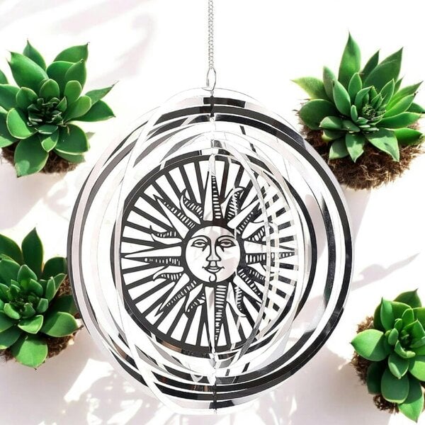 EDH Door Hardware Sun Stainless Steel Hanging Wind Spinner – 34cm x 25cm | 3D Metal Kinetic Garden Ornament & Outdoor Wind Sculpture