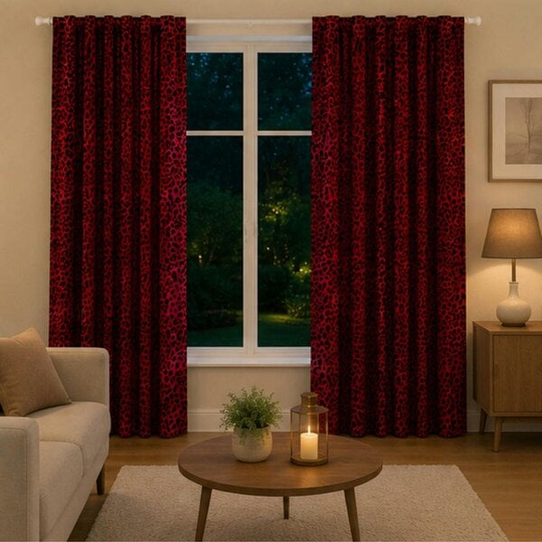 Smart Living Leopard Curtain - Red - 66"x72"