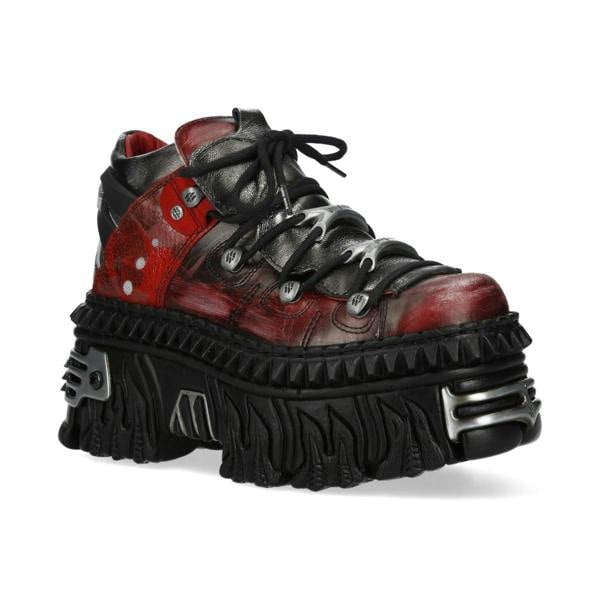 New Rock M-WALL106N-C17 Red Silver Leather Gothic Urban Rock Ankle Boots
