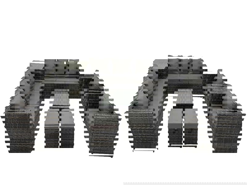 Fimous Garden Rattan Outdoor Furniture Set 10 Seater Patio Corner Sofa Coffee Table with 2 Small Stool Side Table Dark Grey