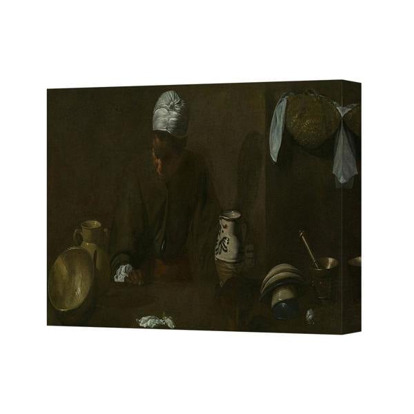 Benjamin Tate Design Old Master Style Dark Kitchen Scene Canvas Print Wall Art With Woman