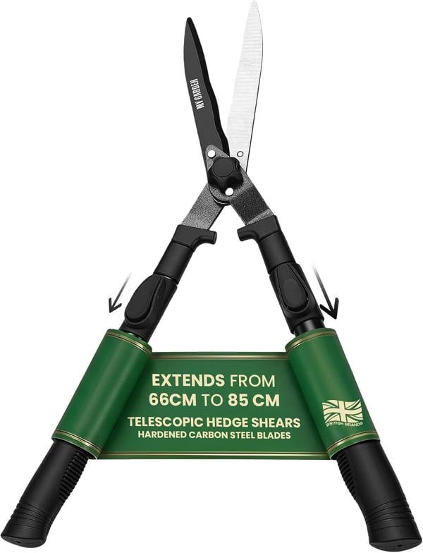 My Garden Outdoor Living Hedge Shear 66-85cm, Telescopic Long Reach Garden Shears with Comfort Grip Handles, Durable Carbon Steel Blades