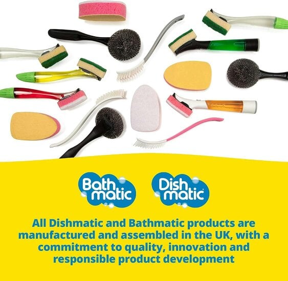 Dishmatic ECO Washing-Up Scrubbing Brush Made from 99% Recycled Plastic with Replaceable Brush Head – Antibacterial Kitchen Washing-Up Dish Brush