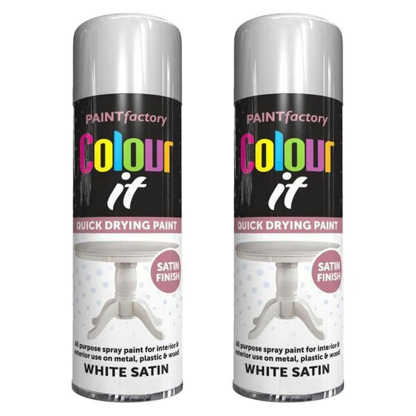 Paint Factory 2X  White Satin Spray Paint 250ml