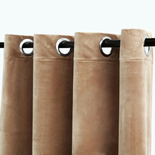 Berkfield Blackout Curtains with Rings 2 pcs Velvet Beige 140x225 cm