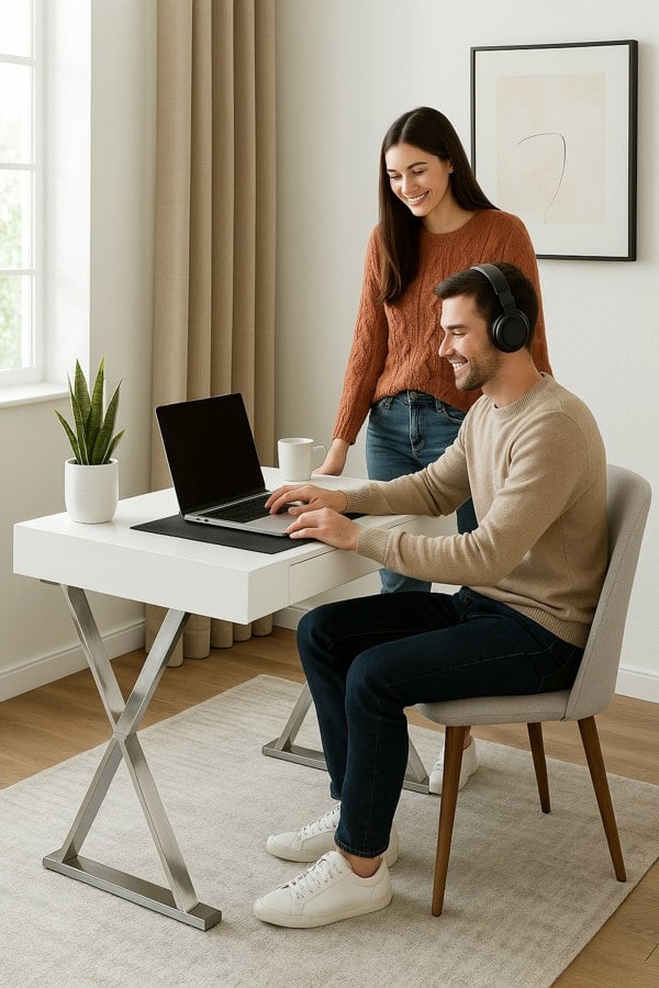Centurion Supports ADONIS Gloss White and Chrome Legs Ergonomic Home Office Luxury Modern Desk