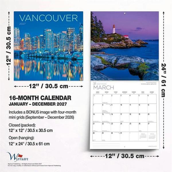 Vancouver Calendar 2027, Wall Calendars, Month To View, Travel, Gift