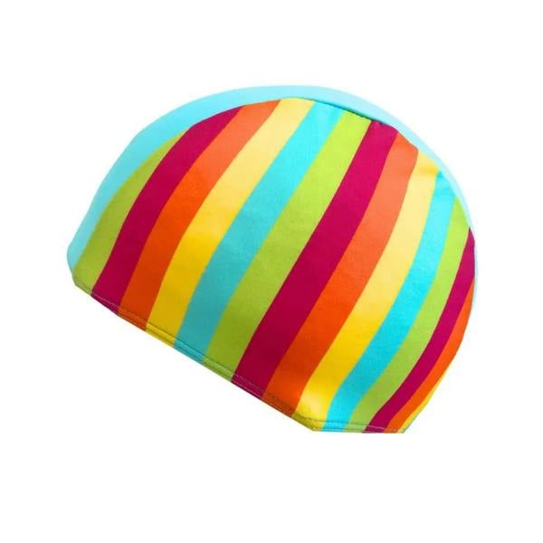 Colorful rainbow junior lycra swim cap in smooth flexible material