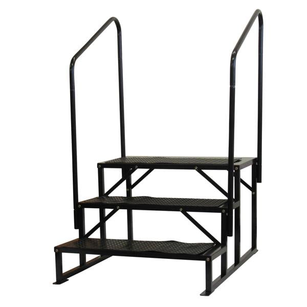 Freestanding Caravan Triple Step 3 Tread with 2 Handrails (Non Slip Mats Bolt Down Stairs Access)
