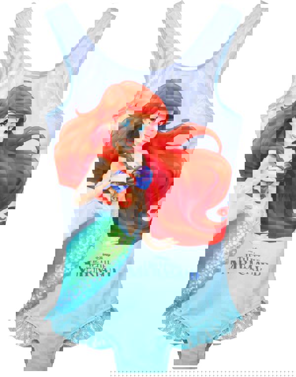 Disney Girls Blue Ariel Poncho Towel and 1 Piece Swimming Costume Set