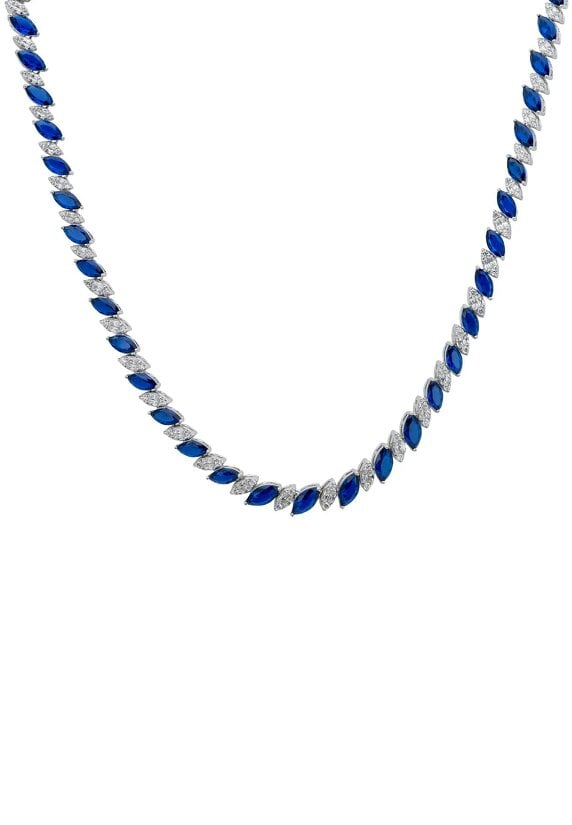 Latelita Viscountess Statement Tennis Necklace Sapphire Silver