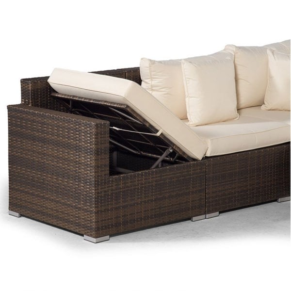 Giardino Santorini L Shape Modular 6 Seat Rattan Corner Sofa Set With Large Coffee Table & Daybed Ottoman