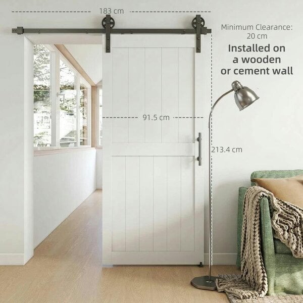 183cm Sliding Barn Door Kit, Sliding Door with Track, Hardware, Upgraded Rollers and Floor Guide, Handle, White
