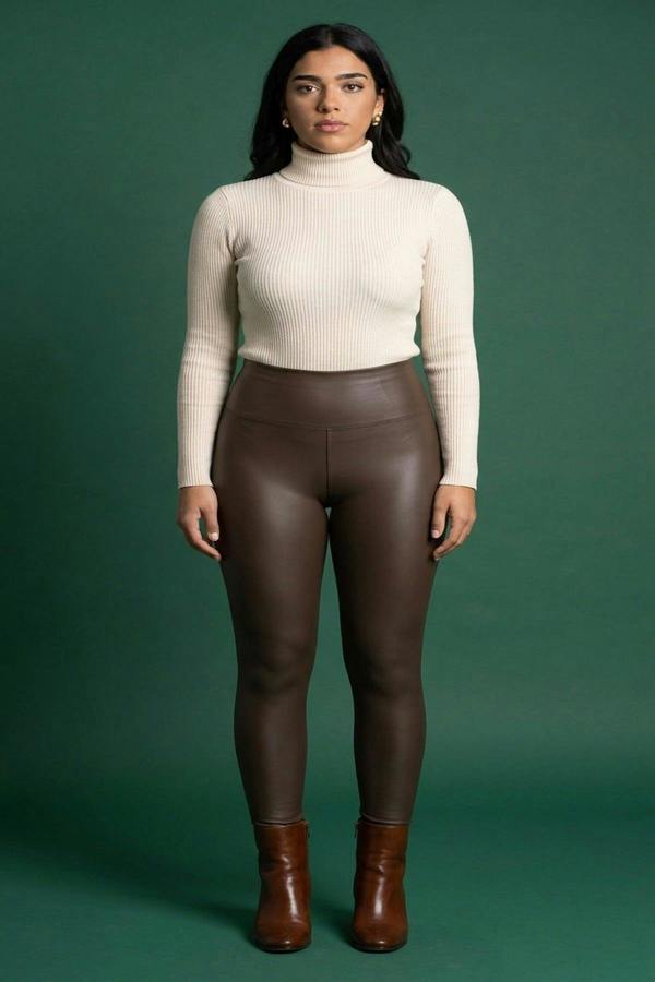 Serina High Waisted Faux Leather Leggings - Brown