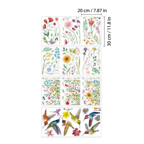 WALPLUS C2WSW024 - Huge Hummingbirds with Watercolour Wildflower Meadow Window Clings - WSW3003 + WSW6011