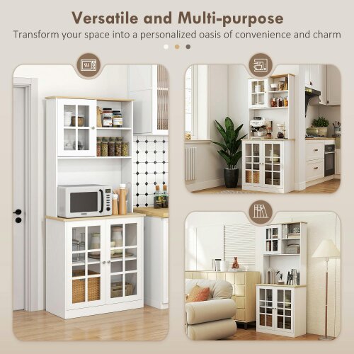 Wyld Haus Somire Wooden White Kitchen Storage Cabinet With Glass Doors Countertop And Adjustable Shelves
