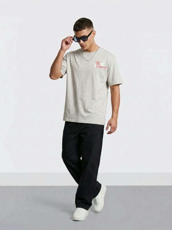 London Attitude Tokyo Dragon Premium Organic Cotton Relaxed Fit T-Shirt - Heather Haze