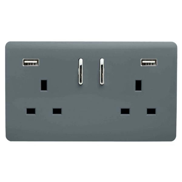 Trendi Switch 2 Gang USB 3100mA Plug Socket in Warm Grey