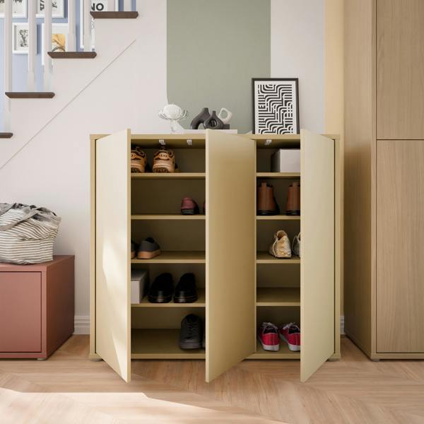 Furniture To Go Alice Springs Shoe Cabinet with 3 Doors Push-to-Open in Butter Yellow