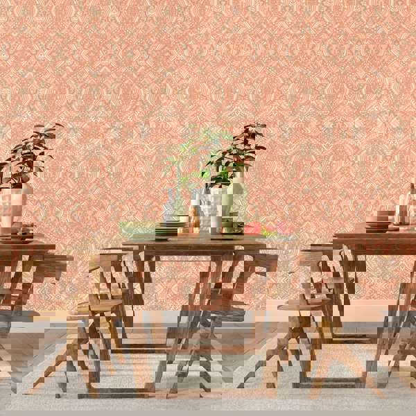 Hoopla Walls Ogee Damask - Orange 10m Wallpaper