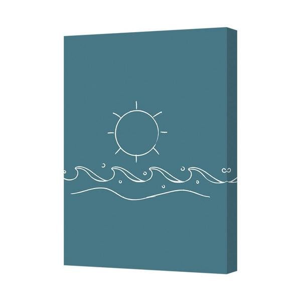 Benjamin Tate Design Blue Canvas Wall Art Sun and Waves Illustration Print