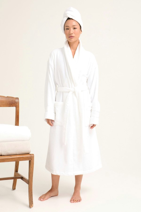 His and Hers Bamboo Towelling Robe in Cloud White - Robes