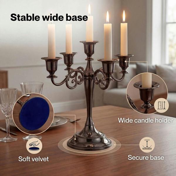 Levede Candle Holder 5 Arm Metal Candelabra Black Candlestick Stand Centerpiece