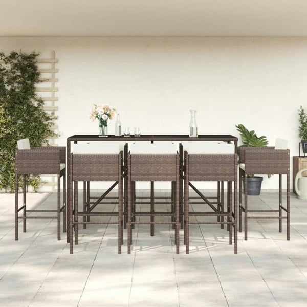 Berkfield 9 Piece Garden Bar Set with Cushions Brown Poly Rattan