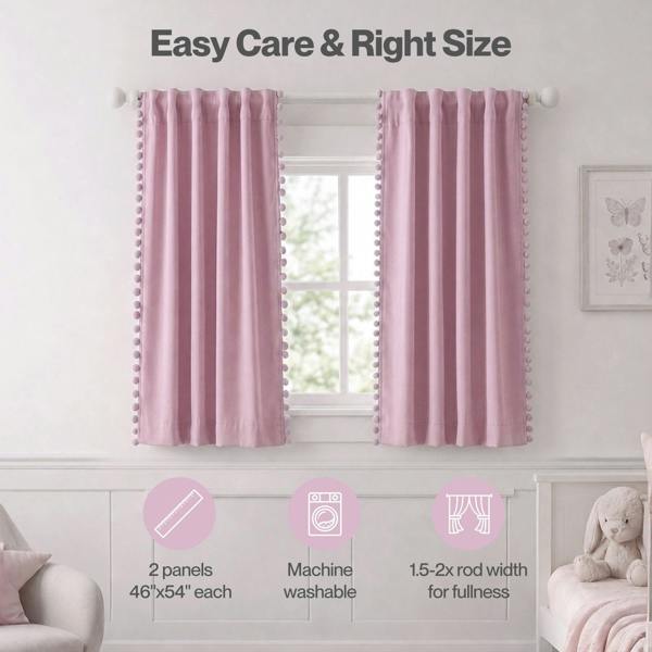 Marlow Pink Pom Pom Curtains for Nursery & Baby Girls Room 46"x54"  2 Panels