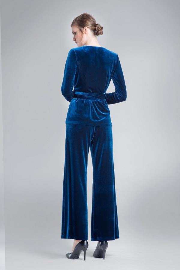 Rumour London Evelyn velvet wrap jacket with a self-tie sash in royal blue