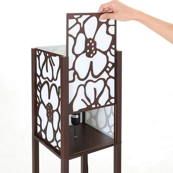 Brown Floor Lamp with Flower Linen Shade 3 Layers Indoor Towered Lamp Floorlamp Living and Home