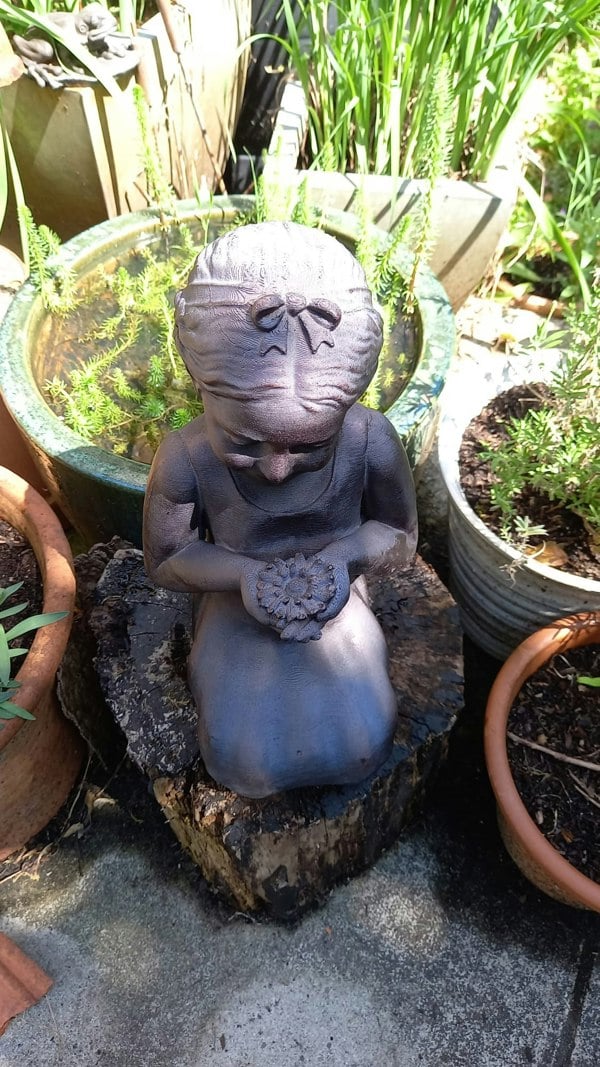 Inspirational Gifting Girl with Flower Garden Sculpture Ornament Decor