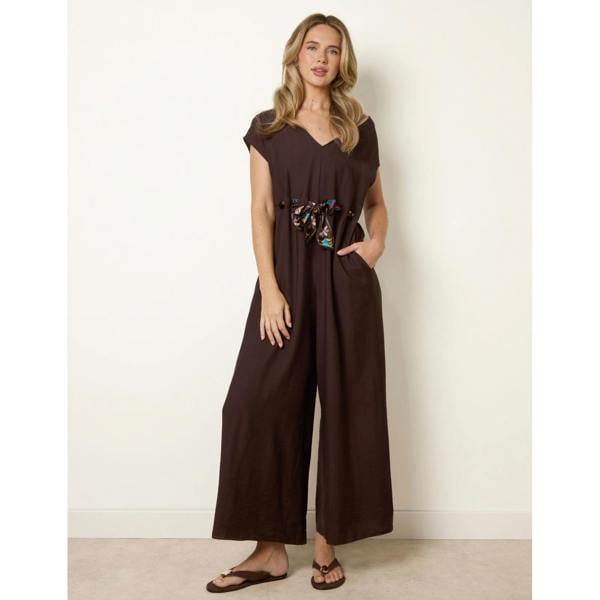 Blue Vanilla Belted Tie Drawstring Scarf Jumpsuit