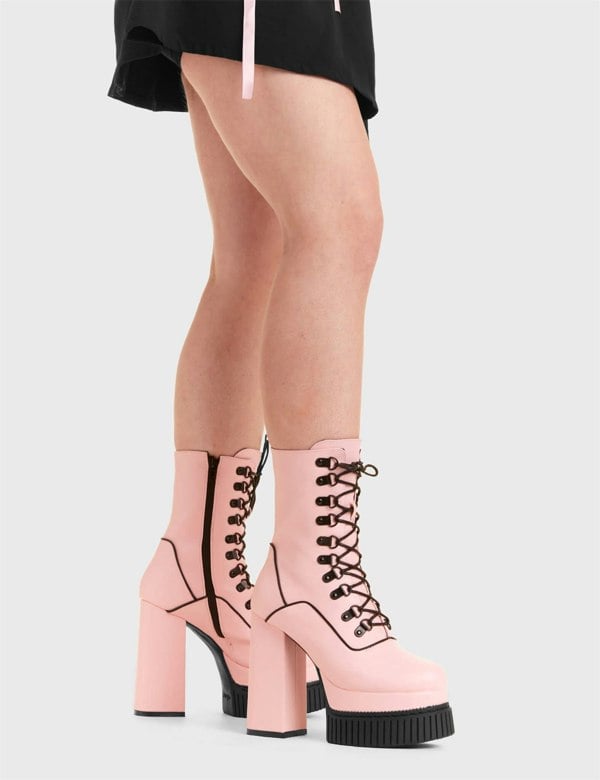 Lamoda Stargazer Creeper Platform Ankle Boots Pink PU, Trendy Creeper Boots
