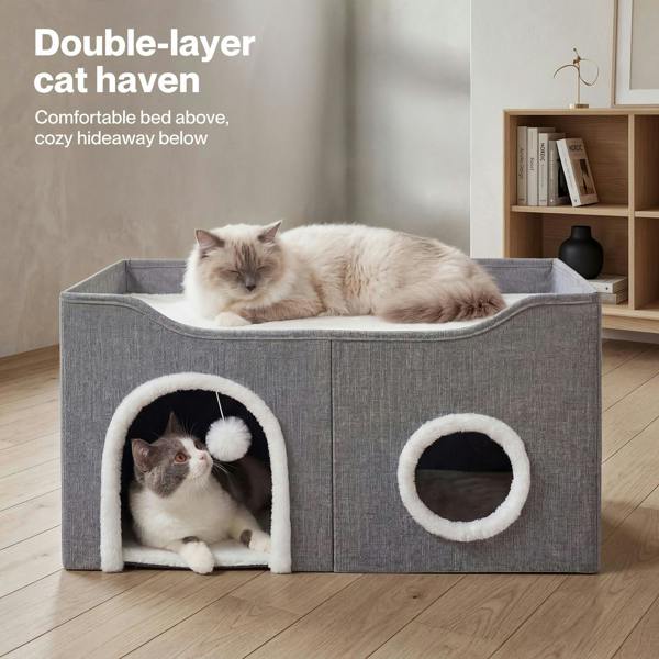 Skylos Cat House 2-Layer Large Soft Cave Cube Fluffy Ball Grey Scratching Board