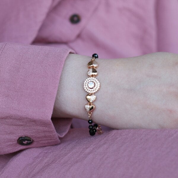 The Colourful Aura Large Zircon Heart Charm beaded adjustable Bracelet