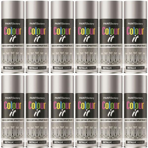 Paint Factory 12X  Silver Metallic Spray Paint 400ml