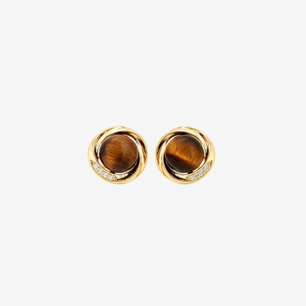 Uchi & Soto Nekomeishi Tigers Eye Gold Stone Stud Earrings
