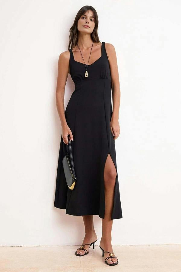 WOVCOR Heart Neck Maxi Scuba Crepe Knit Dress