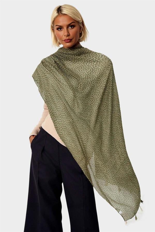 FS Collection Little Floral Print Tassel Scarf In Brown