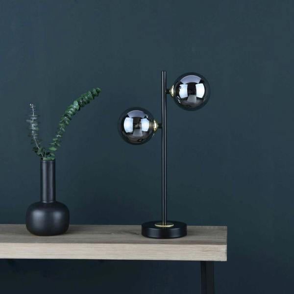 Pagazzi Lighting Eaen 2 Light Black and Gold Table Lamp with Smoked Glass