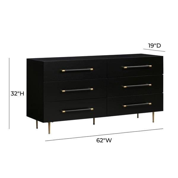 Furniture Edit Trident Black 6 Drawer Dresser Chest Of Drawers