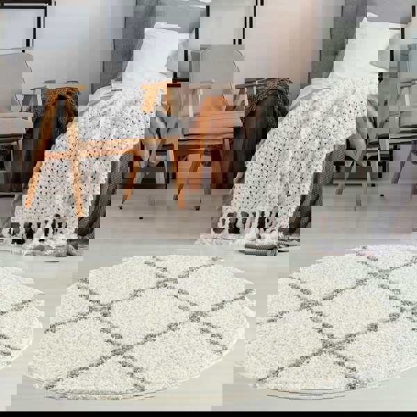 Diamond Design Thick Shaggy Area Rugs Ivory