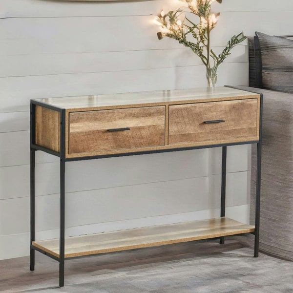 Rafaelo Mobilia Industrial Console Table With 2 Drawers & Storage Shelf