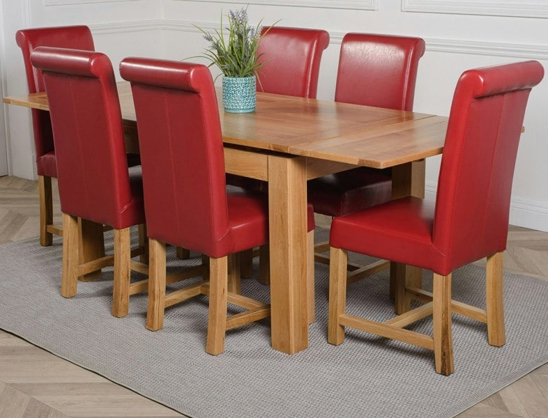 That's Furniture Richmond Medium Oak Extendable Dining Table with Washington Leather Chairs
