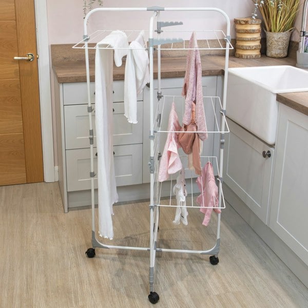 JVL Foldable 3 Tier Drying Rack, White