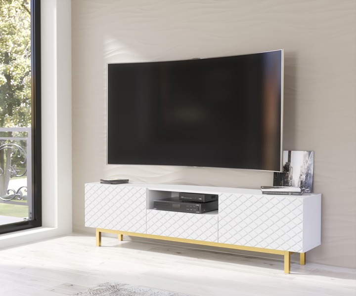 Mex Furniture Elegantly Grooved Front TV Unit 180cm with Gold Accents