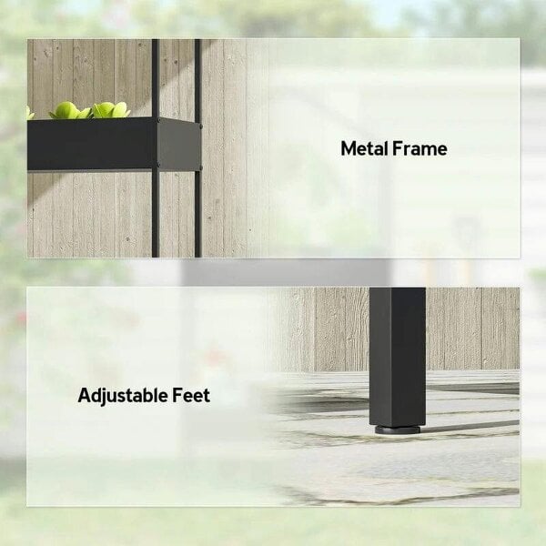 Bobobiy 2 Tier Plant Stand, Outdoor Indoor Metal Plant Stand with Hook, House-Shaped Pots Holder Display Rack, Black